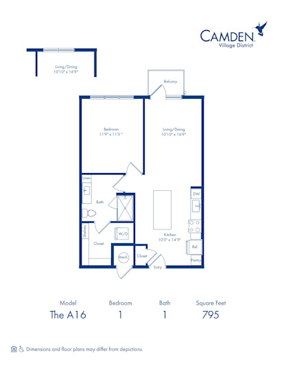 A16 floorplan - one bedroom one bathroom