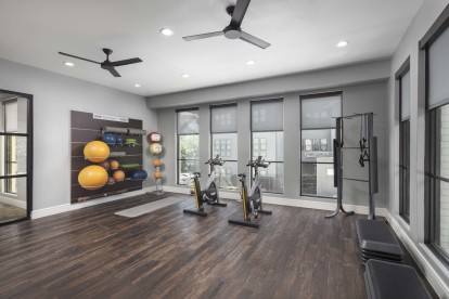 24-hour yoga and spin room in the Villas Fitness Center at Camden Greenville apartments in Dallas, TX