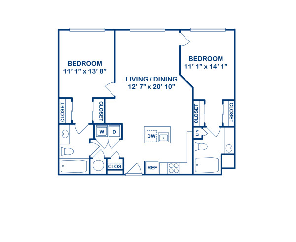 Blueprint of 2A1 Floor Plan, 2 Bedrooms and 2 Bathrooms at Camden Monument Place Apartments in Fairfax, VA
