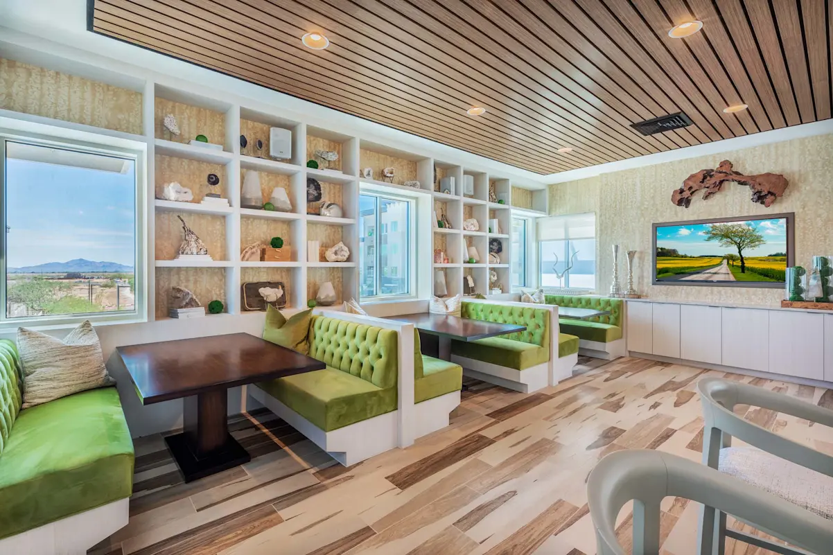 Shared booths and seating at Camden North End.