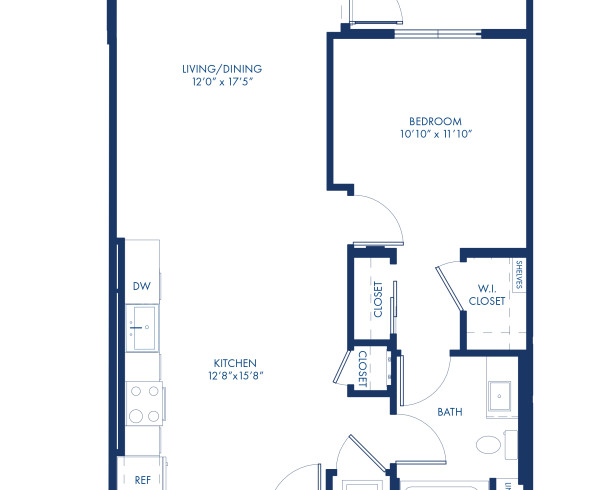 Blueprint of A2E Floor Plan, 1 Bedroom and 1 Bathroom at Camden Glendale Apartments in Glendale, CA