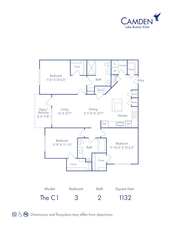 The C1 floor plan at Camden Lake Buena Vista apartments in Orlando, FL