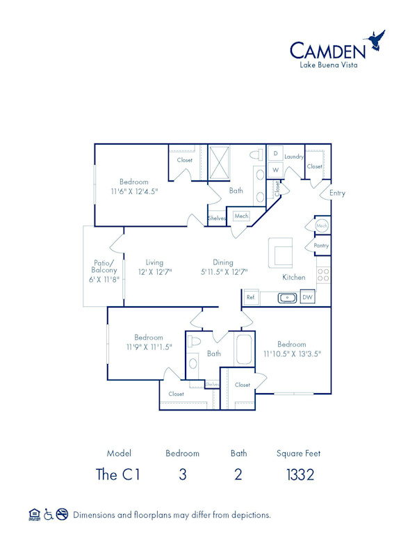 The C1 floor plan at Camden Lake Buena Vista apartments in Orlando, FL