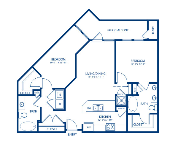 Blueprint of Georgetown Floor Plan, 2 Bedrooms and 2 Bathrooms at Camden Dulles Station Apartments in Herndon, VA