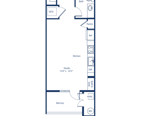 Camden Rino apartments in Denver studio floor plan diagram, The A1.1