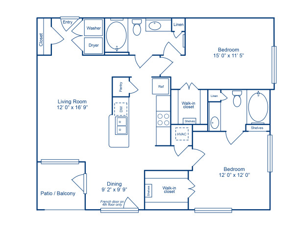 Blueprint of Phoenix Floor Plan, 2 Bedrooms and 2 Bathrooms at Camden City Centre Apartments in Houston, TX