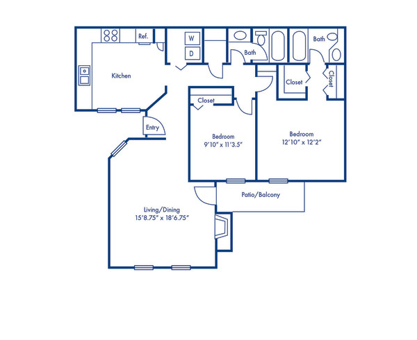 Blueprint of I Floor Plan, 2 Bedrooms and 2 Bathrooms at Camden Valley Park Apartments in Irving, TX