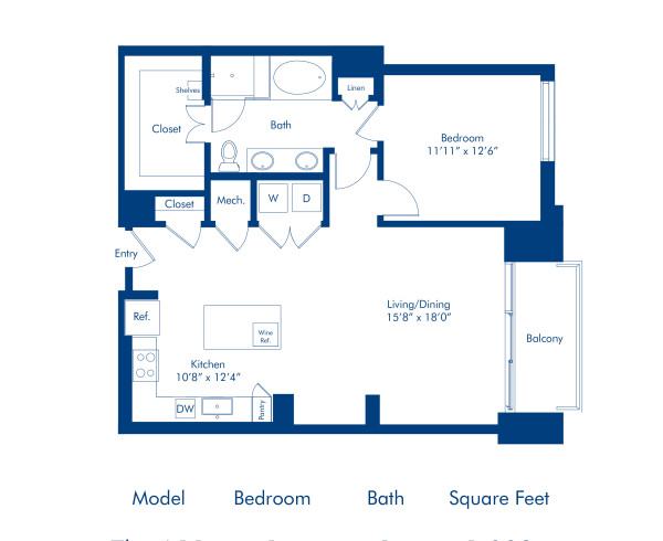 Camden Downtown Houston apartments one bedroom floor plan A11