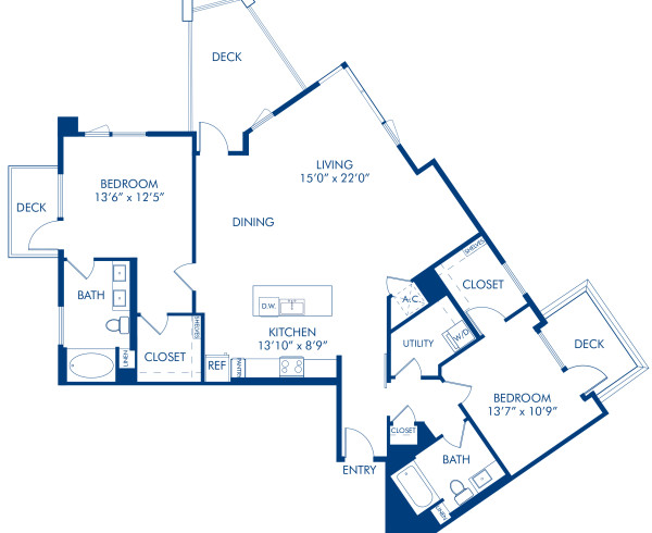 Blueprint of B8 Floor Plan, 2 Bedrooms and 2 Bathrooms at Camden Glendale Apartments in Glendale, CA