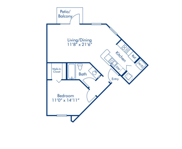 Blueprint of Crystal Floor Plan, 1 Bedroom and 1 Bathroom at Camden Lee Vista Apartments in Orlando, FL