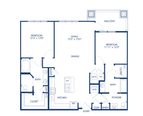 Blueprint of Lindbergh Floor Plan, 2 Bedrooms and 2 Bathrooms at Camden Paces Apartments in Atlanta, GA