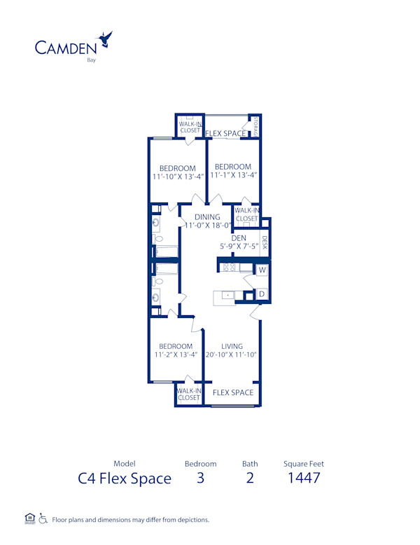 Blueprint of Surf (Solarium) Floor Plan, 3 Bedrooms and 2 Bathrooms at Camden Bay Apartments in Tampa, FL
