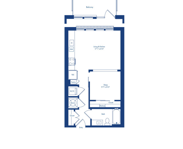 The S5 floor plan, studio with 1 bath at Camden NoDa Apartments in Charlotte, NC