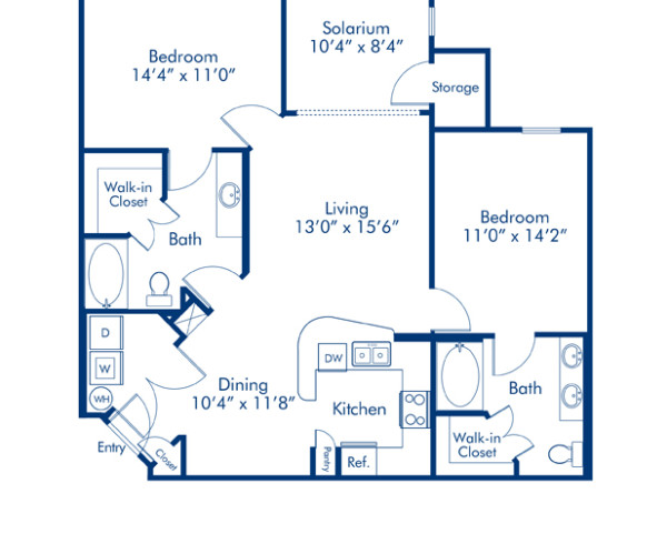 Blueprint of Woodbay Floor Plan, 2 Bedrooms and 2 Bathrooms at Camden Westchase Park Apartments in Tampa, FL