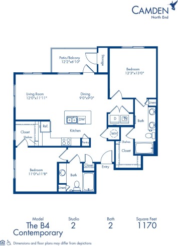 Blueprint of B4 Floor Plan, Apartment Home with 2 Bedrooms and 2 Bathrooms at Camden North End in Phoenix, AZ