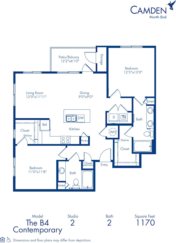 Blueprint of B4 Floor Plan, Apartment Home with 2 Bedrooms and 2 Bathrooms at Camden North End in Phoenix, AZ