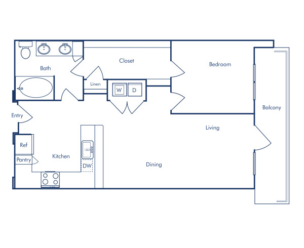 Camden Rainey Street apartments in Austin, TX one bedroom floor plan A6