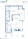 Blueprint of A2 Floor Plan, 1 Bedroom and 1 Bathroom at Camden San Marcos Apartments in Scottsdale, AZ
