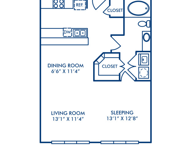 Blueprint of A3 - Loft Floor Plan, 1 Bedroom and 1 Bathroom at Camden Farmers Market Apartments in Dallas, TX