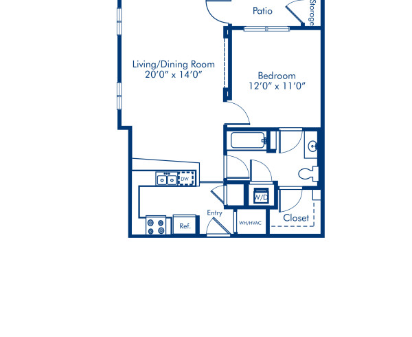 Blueprint of A2 Floor Plan, 1 Bedroom and 1 Bathroom at Camden Dilworth Apartments in Charlotte, NC