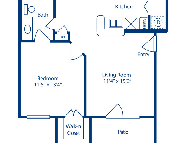 Blueprint of B.2 Floor Plan, 1 Bedroom and 1 Bathroom at Camden Vanderbilt Apartments in Houston, TX
