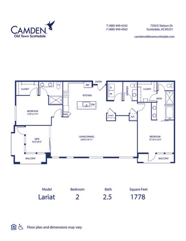 Camden Old Town Scottsdale apartments in Scottsdale, AZ two bedroom floor plan Lariat