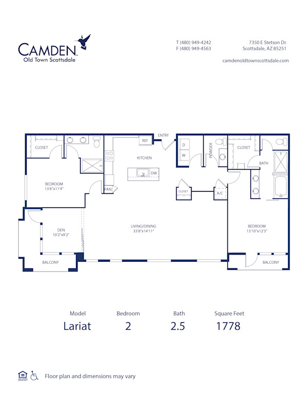 Camden Old Town Scottsdale apartments in Scottsdale, AZ two bedroom floor plan Lariat