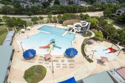 Aerial view of local splash pad and water park