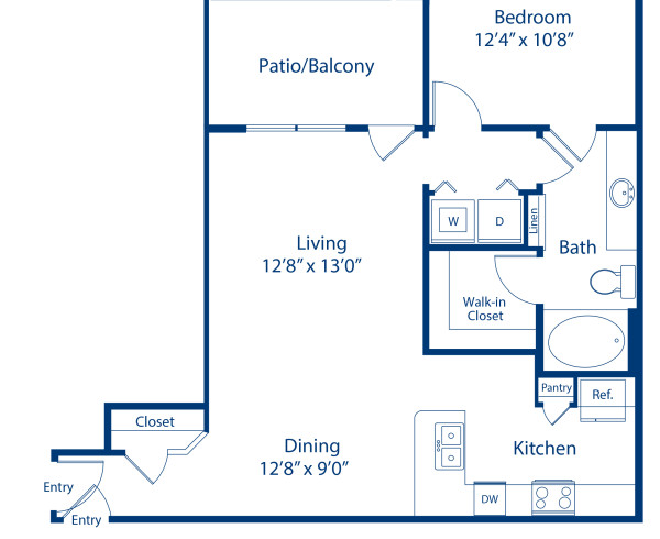 Blueprint of Bari Estates Floor Plan, 1 Bedroom and 1 Bathroom at Camden Riverwalk Apartments in Grapevine, TX
