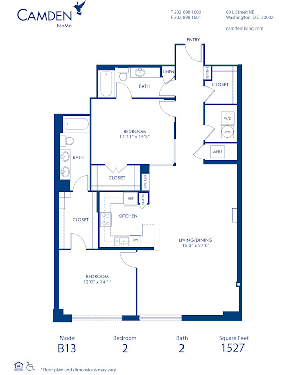 Blueprint of B13 Floor Plan, 2 Bedrooms and 2 Bathrooms at Camden NoMa Apartments in Washington, DC