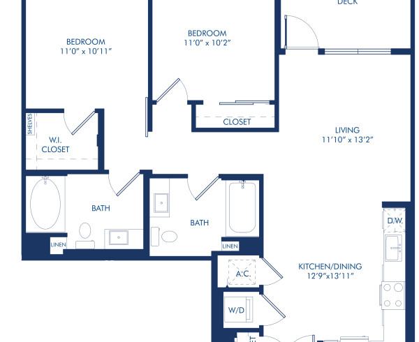 Blueprint of B7 Floor Plan, 2 Bedrooms and 2 Bathrooms at Camden Glendale Apartments in Glendale, CA