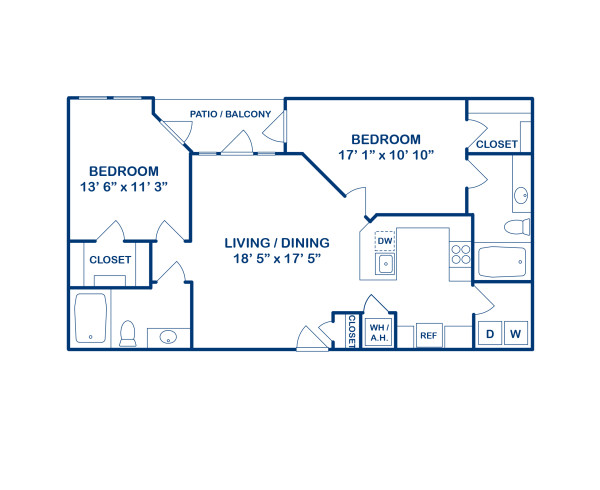 Blueprint of 2B1 Floor Plan, 2 Bedrooms and 2 Bathrooms at Camden Monument Place Apartments in Fairfax, VA