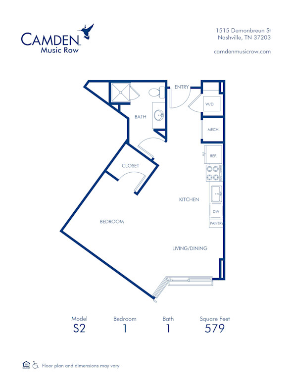 Blueprint at Camden Music Row apartments in Nashville, TN of the S2 studio floor plan