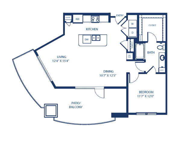 Blueprint of A16 Floor Plan, 1 Bedroom and 1 Bathroom at Camden Victory Park Apartments in Dallas, TX