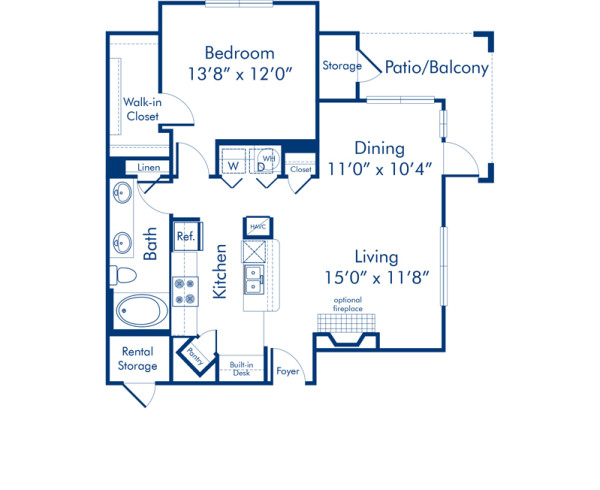 Blueprint of A3 Floor Plan, 1 Bedroom and 1 Bathroom at Camden Asbury Village Apartments in Raleigh, NC