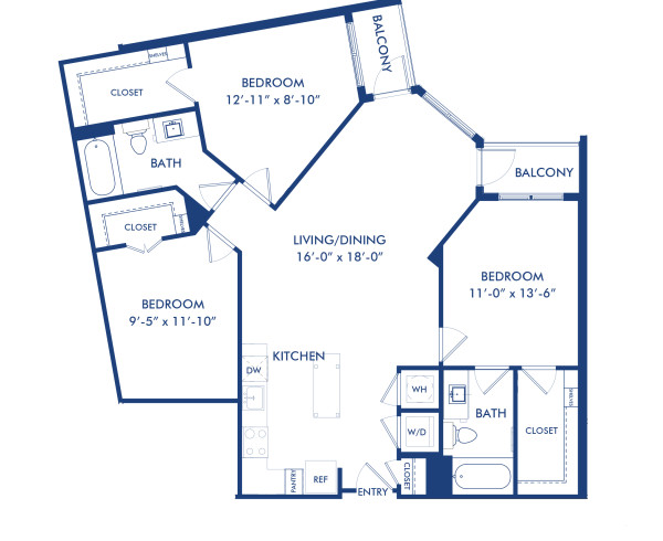 Blueprint of C4 Floor Plan, 3 Bedrooms and 2 Bathrooms at Camden Shady Grove Apartments in Rockville, MD