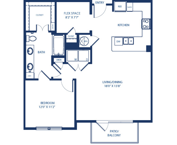 Blueprint of A12.2 Floor Plan, 1 Bedroom and 1 Bathroom at Camden Victory Park Apartments in Dallas, TX