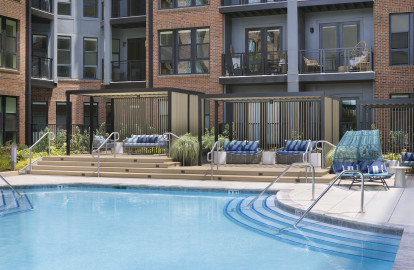 Camden NoDa apartments in Charlotte pool deck with cabanas