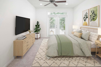 Bedroom with ceiling fan at Camden Monument Place apartments in Fairfax, VA