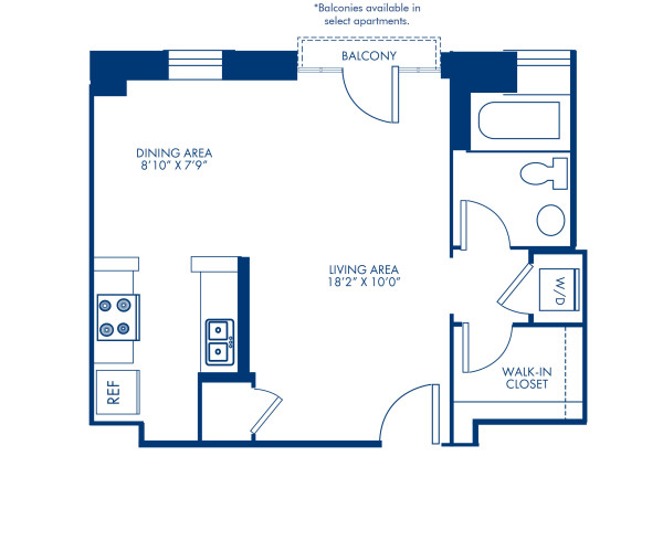 Blueprint of E.1CA Floor Plan, Studio with 1 Bathroom at Camden Roosevelt Apartments in Washington, DC