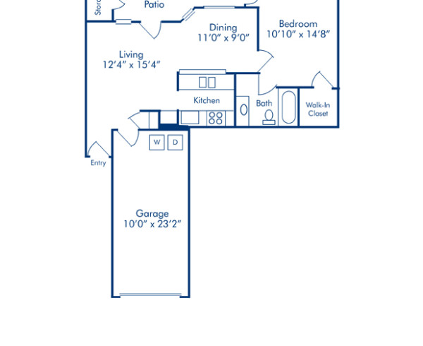 Blueprint of Dakota Floor Plan, 1 Bedroom and 1 Bathroom at Camden Cimarron Apartments in Irving, TX