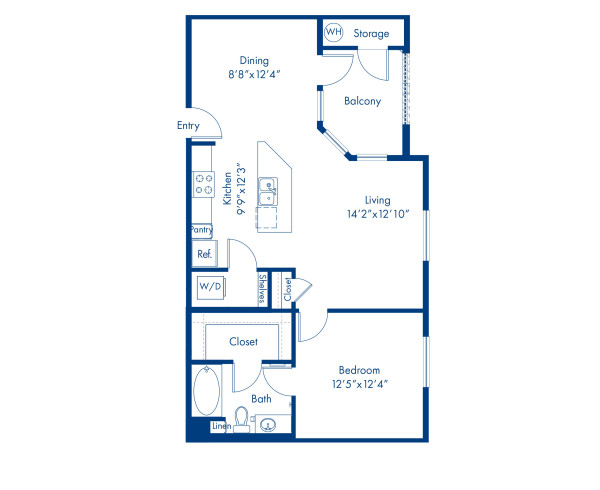 Blueprint of The A2 Floor Plan, 1 Bedroom and 1 Bathroom at Camden Tempe Apartments in Tempe, AZ