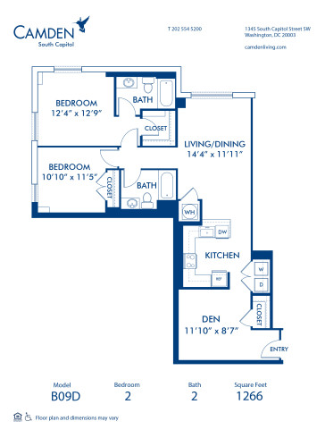   Blueprint of B09D Floor Plan, 2 Bedrooms and 2 Bathrooms at Camden South Capitol Apartments in Washington, DC