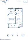 Blueprint of A2 Floor Plan, 1 Bedroom and 1 Bathroom at Camden Greenway Apartments in Houston, TX