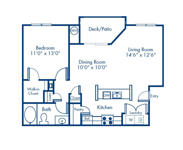 Blueprint of 1.1 Floor Plan, 1 Bedroom and 1 Bathroom at Camden Ballantyne Apartments in Charlotte, NC