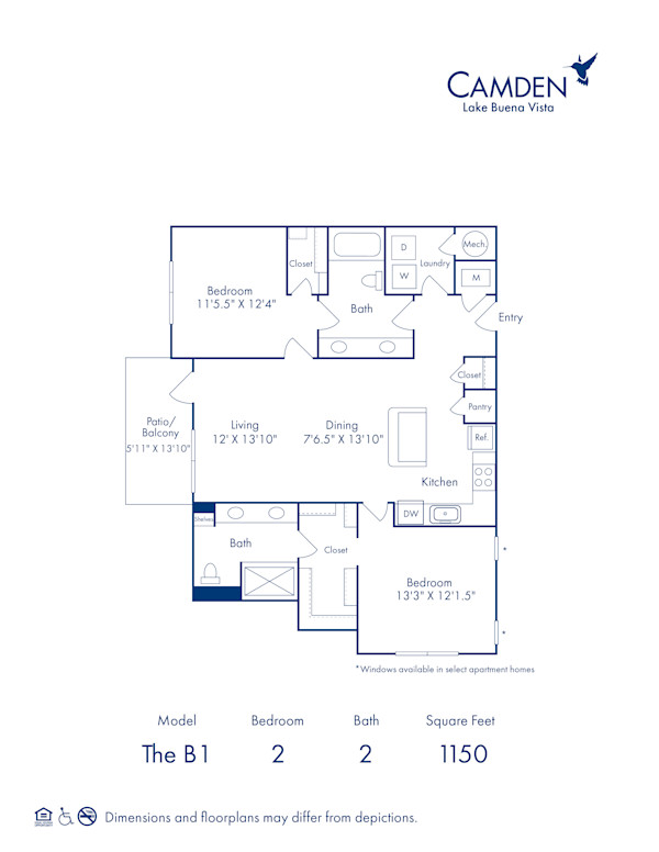 B1 floor plan at Camden Lake Buena Vista apartments in Orlando, FL