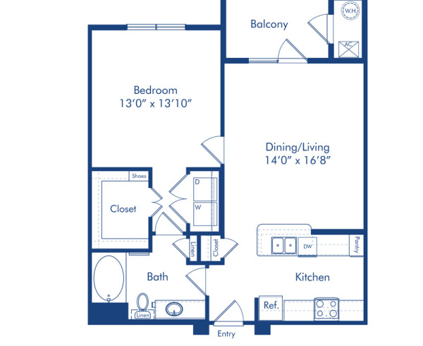 Blueprint of Cameron Floor Plan, 1 Bedroom and 1 Bathroom at Camden Flatirons Apartments in Broomfield, CO