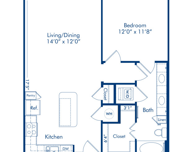 Blueprint of Stanton 1 Floor Plan, 1 Bedroom and 1 Bathroom at Camden Belmont Apartments in Dallas, TX