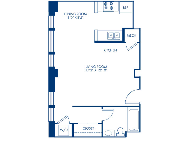 Blueprint of E.1EA Floor Plan, Studio with 1 Bathroom at Camden Roosevelt Apartments in Washington, DC