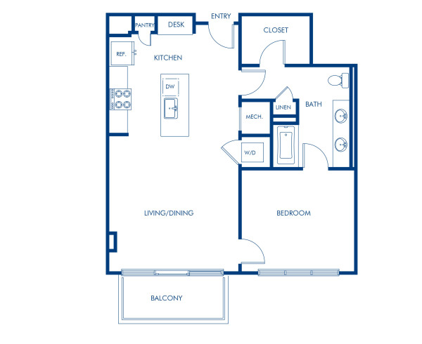Blueprint of A16 Floor Plan, 1 Bedroom and 1 Bathroom at Camden Music Row Apartments in Nashville, TN